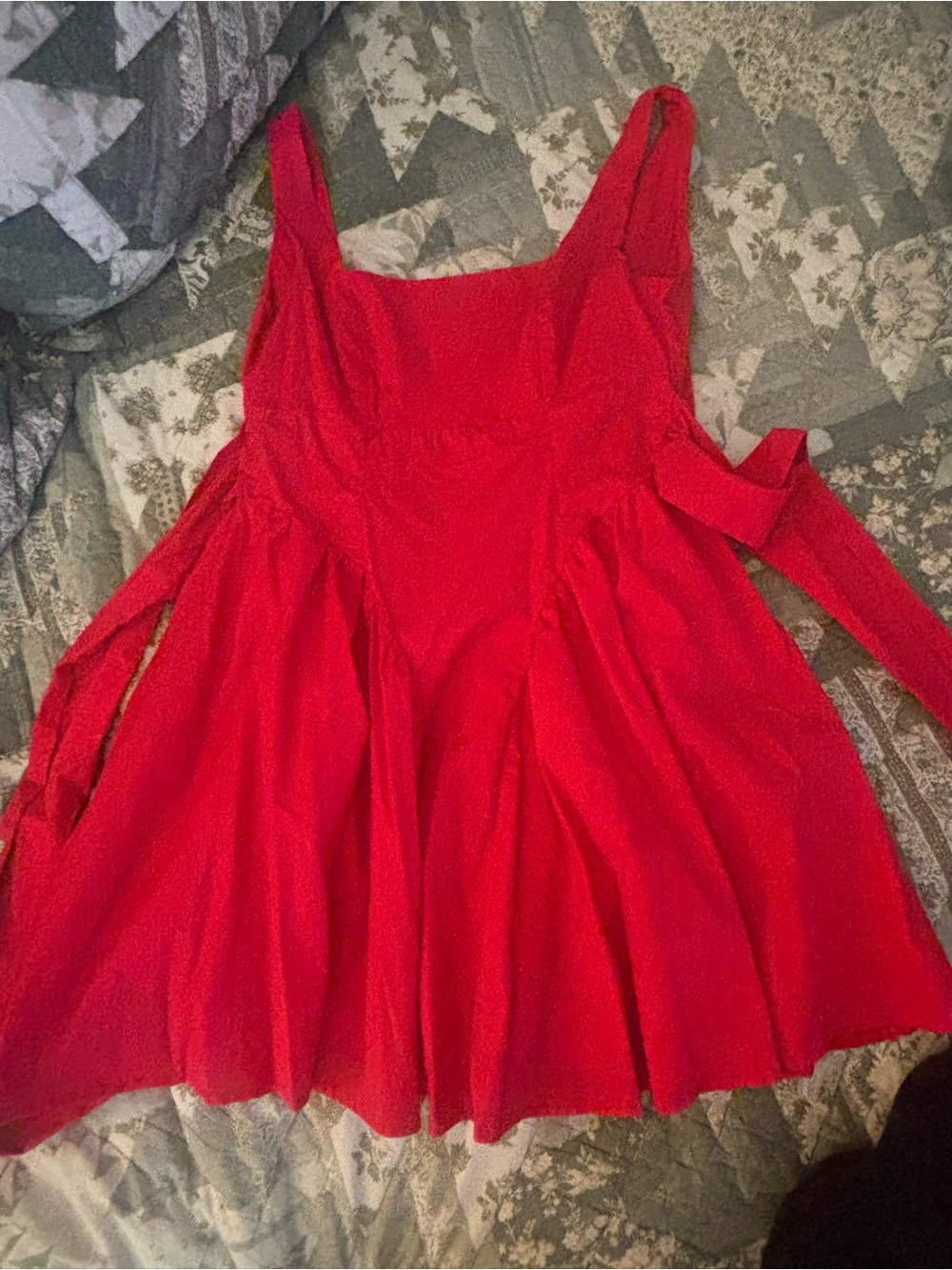 Sculpted Red Mini Dress with Square Neck and Tie Waist